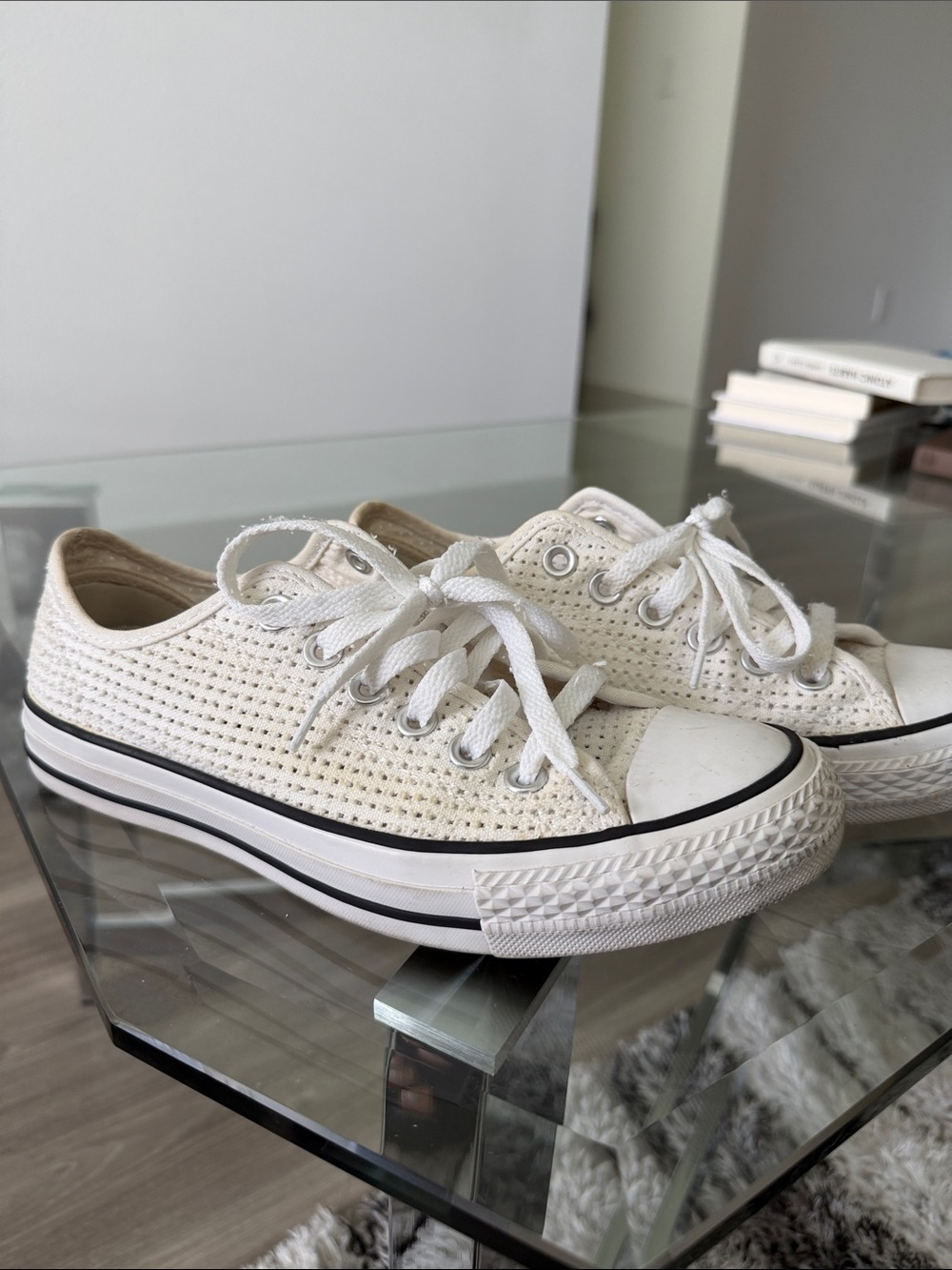 Women's Low-Top Knit Canvas Sneakers in White